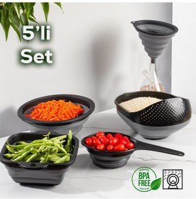 Resim Porsima Katlanabilir Akordiyon Süzgeç Seti 5 Parça 