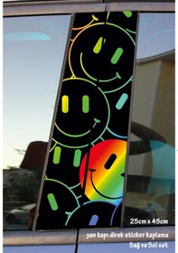Resim Gülen Yüz Surat Sticker Yan Kapı Direk Kaplama 2li Sol Sağ Takım Yapıştırma 