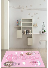 Resim Dijital Baskılı Pembe Sayı Desen Dekoratif Yıkanabilir Kaymaz Taban Çocuk Halısı Çok Renkli 