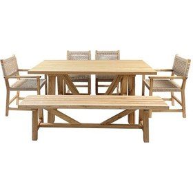 Resim Taksim Ahşap Bahçe Takımı: 4 Sandalye, 100X180 Masa, 40X180 Ba... 