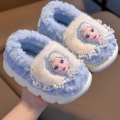 Resim Kızlar için Karikatür Yüz Tasarımı ile Kışlık Peluş Terlikler - Yumuşak Mavi ve Beyaz Polar Kaplı Kapalı Ayakkabılar, Gençler için EVA Taban, Küçükler ve Çocuklar için Rahat Ev ve Dış Mekan Kullanımı, Gençler Kış Ayakkabıları, Oynak Gençler Ayakkabıları, Bağcıklı Serbest Terlikler 