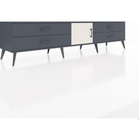 Resim Hyperion Tv Ünitesi Tek Raflı 4 Çekmeceli Tek Kapaklı 220x44x51 Antrasit-aytaşı/antrasit Aytası/antrasıt - Antrasıt 