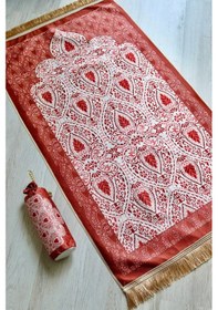 Resim Rumi Desenli İpek Dokulu Keseli Seccade S1030 Kırmızı Renk Kırmızı 