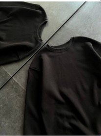 Resim Tua Moda Kışlık Bisiklet Yaka Üç İplik Basic Sweatshirt - Siyah Siyah 
