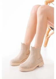 Resim 02-2137 Bej Süet Lastikli Günlük Kadın Bot Acı Kahverengi 