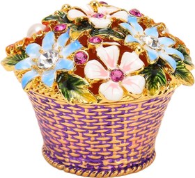 Resim Tyenaza Çiçek Sepeti Mücevher Kutusu, 5.7x5.5x4.4 Cm Nefis Vintage El Boyalı Metal Biblo Kutusu Yüzük Küpe Takı Için Rhinestones Ile 