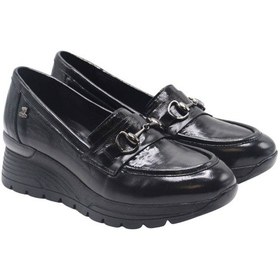 Resim Kadın Airflow Hakiki Deri Dolgu Topuk Tokalı Ayakkabı Siyah Rugan 2313054y Siyah 