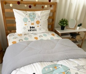 Resim Evmila Uçan Balon Desenli Peluş Uyku Seti (Gri Peluş) - 160*220 Cm Peluşlu Uyku Seti 50*70 Cm Yastık Kılıfı 90*190 Cm Çarşaf 
