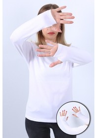 Resim Kadın Boğazlı Parmak Detaylı Uzun Kollu Body 3lü Set Beyaz 