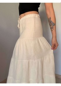 Resim Ali Butik Krem Önü Bağlamalı Müslin Etek Krem 