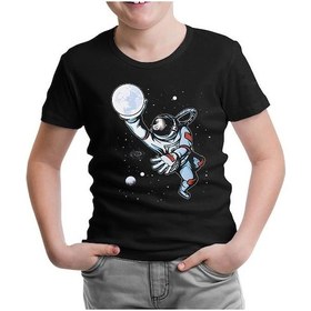 Resim Lord Tshirt Astronaut Playing Basketball With The Moon Siyah Çocuk Tshirt 001 
