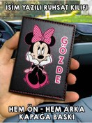 Resim senada Minnie Ön Arka Baskılı Oto Araç Ruhsat Kabı Kartlık Deri İsim Yazılı Kişiye Özel Cüzdan 