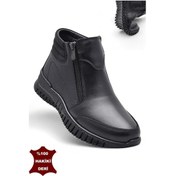 Resim 1456 Tam Ortopedik Siyah Hakiki Deri Kadın Bot Çift Fermuarlı Anne Kışlık Deri Bot Siyah 