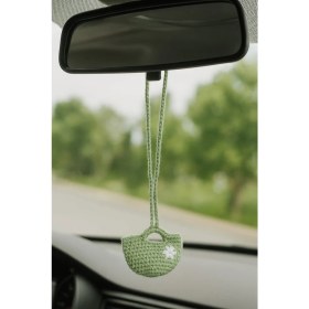Resim Amigurumi Araba Dikiz Aynası Süsü & Anahtarlık & Çanta Askısı – El Örgüsü Haki Çanta 