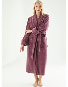 Resim Uzun Şalyaka Triga Bambu Cotton Bayan Bornoz MÜRDÜM 