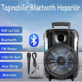 Resim resolut Ledli Bluetooth Parti Hoparlör Karaoke Mikrofonlu Uzaktan Kumandalı Ses Sistemi 