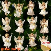 Resim 2D Düz, 12 adet Noel Retro Melek Ahşap Kolye - 2D Düz Yapay Ahşap Süsler ile Altın Kanatlar ve Zil, Elektrik Gerektirmez, İç/Dış Mekan Tatil Süsleri, Noel, Şükran Günü, Yeni Yıl, Doğum Günü Partileri - Dayanıklı Hava Dayanıklı Asılı Süsler, 2D Düz 