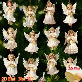 Resim 2D Düz, 12 adet Noel Retro Melek Ahşap Kolye - 2D Düz Yapay Ahşap Süsler ile Altın Kanatlar ve Zil, Elektrik Gerektirmez, İç/Dış Mekan Tatil Süsleri, Noel, Şükran Günü, Yeni Yıl, Doğum Günü Partileri - Dayanıklı Hava Dayanıklı Asılı Süsler, 2D Düz 