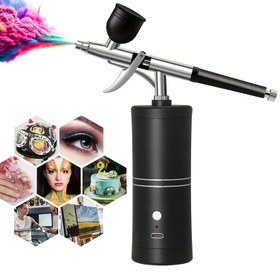 Resim Kompresörlü USB Şarj Edilebilir Taşınabilir Hava Fırçası Seti, 0.3mm Nozul - Boyama, Dövme, Tırnak Sanatı, Makyaj ve Pasta Süsleme için İdeal 