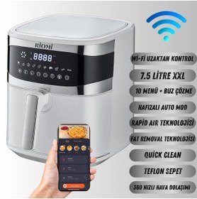Resim RİOMİ Smart Air Fryer Pro6 Çelik Wifi Akıllı Yağsız Hava Fritözü 7.5 Litre XXL Beyaz 