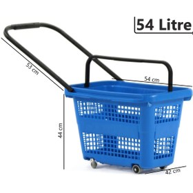 Resim Marketix Tekerlekli Plastik Market Alışveriş El Sepeti 54 Litre Mavi 