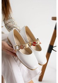 Resim Albishoes Kadın Babet Rahat Hafif Ses Yapmaz Kemer Taşlı Günlük Babet Ev Ofis Dış Mekan Ayakkabı Beyaz 