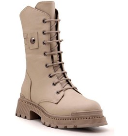 Resim Albini 10024 Hakiki Deri Kadın Bot - Bej Bej 