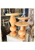 Resim Wood Ahşap 3 Lü Set Fitilli Mantar Yan Sehpa Modern Fiskos / Çiçe 