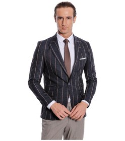 Resim Wessi Çizgili Slim Fit Füme Erkek Ceket Siyah 