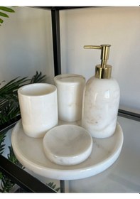 Resim Afyon Beyaz Mermer 5 'li Banyo Seti Beyaz - Krem 