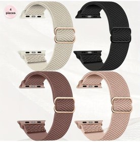 Resim Cloud011 iOS Watch Uyumlu 4lü Nylon Spor Bant Siyah Pembe Yeşil Bej 38 40 41 42mm 