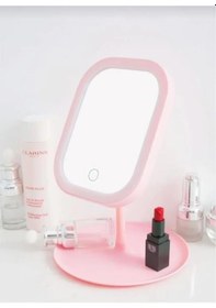Resim Dokunmatik Led Işıklı Usb Şarjlı Makyaj Aynası Kare Pembe Gün Işığı Ve Beyaz Işık Özelliği-sm8036 Pembe 