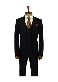 Resim Tek Düğmeli Slim Fit Lacivert Yelekli Erkek Takım Elbise - Wessi Navy Blue 
