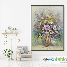 Resim Eko Tablo Saksıda Soyut Renkli Çiçekler Kanvas Tablo 