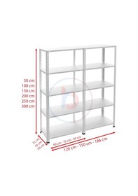 Resim Raf Burada 5 Katlı Duble Galvaniz Çelik Raf - Depo, Arşiv, Kiler, Dosya, Market Rafı-31x93 cm-250 cm-0.70 mm 