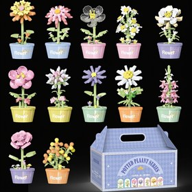 Resim 12'lük Mini Çiçek Bonsai Yapı Blokları Seti, DIY Ev Dekoru için Saksı Bitkisi Oyuncak Kiti, Sevgililer Günü, Anneler Günü, Yılbaşı, Şükran Günü için İdeal - Elektrik Gerektirmez 