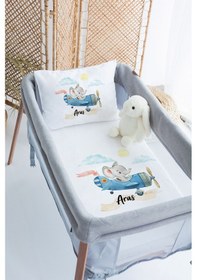 Resim Lilabio %100 Pamuk Saten İsme Özel İsimli 70x120 Park Yatak Nevresim Seti Pilot Fil 