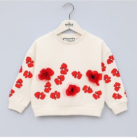 Resim Kız Çocuk Çiçek Aplikeli Uzun Kollu Sweatshirt Vanilya Renk 4 9 Yaş Beyaz 