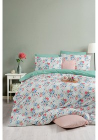 Resim Lastikli Çarşaflı Çift Kişilik Nevresim Takımı Roseto-yeşil Mavi - Yeşil 