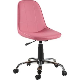 Resim Sandino Naz - Pembe , Suni Deri, Metal Ayaklı Ofis Çalışma Sandalyesi 