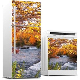Resim Ve Bulaşık Makinası Beyaz Eşya Sticker Kaplama Akarsu Ağaç 