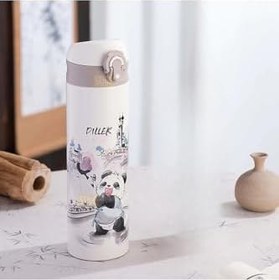 Resim Vagonlife Diller 480ml Sevimli Hayvanlar Desenli Pipetli Kilitlenebilir Kapak Paslanmaz Çelik Termos (Panda) 