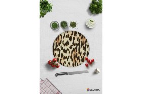 Resim Feyza Design Leopar Desenli Cam Kesme Tablası, 32CM, Şık ve Dayanıklı Tasarım 