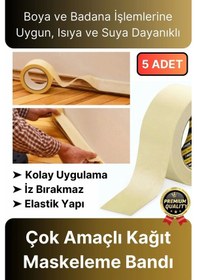 Resim Çok Amaçlı Isıya Suya Dayanıklı Kolay Sökülebilen 25mt Krep Kağıt Maskeleme Boya Badana Bandı-5 Adet Diğer 