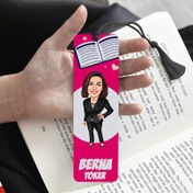 Resim Siyah Takım Elbiseli Kadın Karikatürlü Püsküllü Kitap Ayracı 