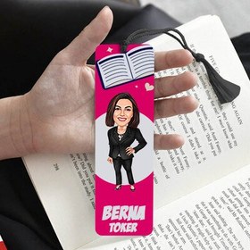 Resim Siyah Takım Elbiseli Kadın Karikatürlü Püsküllü Kitap Ayracı 