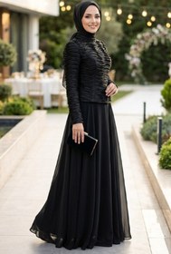 Resim N.S NEVA STYLE Fırfır Detaylı Siyah Tesettür Abiye Elbise 54912S 