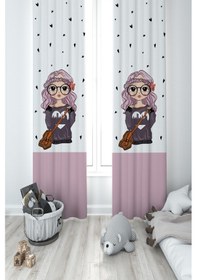 Resim Mekta Home Bebek Ve Çocuk Odası Çantalı Kız Desenli 2 Kanat Fon Perde 