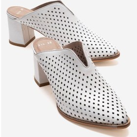 Resim Luvishoes Toen Beyaz Cilt Hakiki Deri Kadın Kalın Topuklu Terlik 