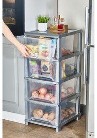 Resim Şeffaf Plastik 4 Çekmeceli Komidin Sebzelik Bakliyat Dolabı Çok Amaçlı Depolama Düzenleyici Şeffaf Gri 
